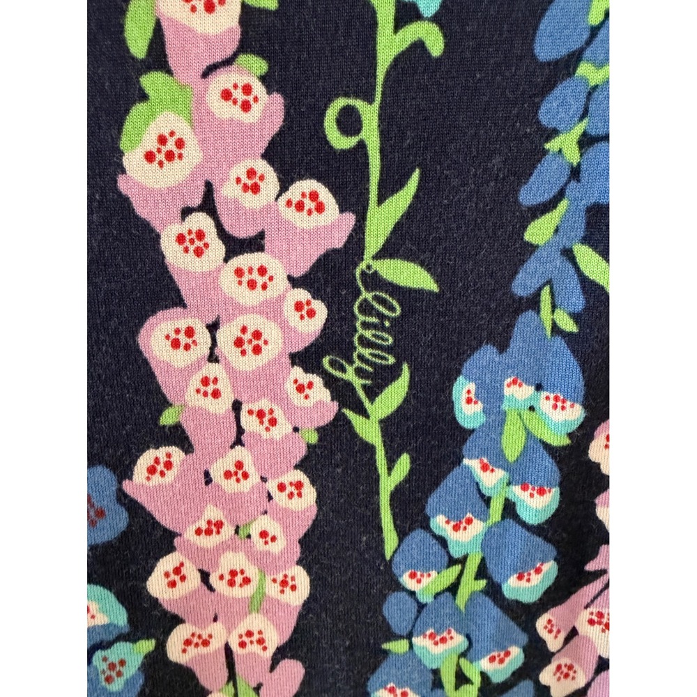 Lilly Pulitzer Navy Floral Ruffle V-Neck Knit Dress Sz Small Foxy Foxglove Print - Picture 6 of 7